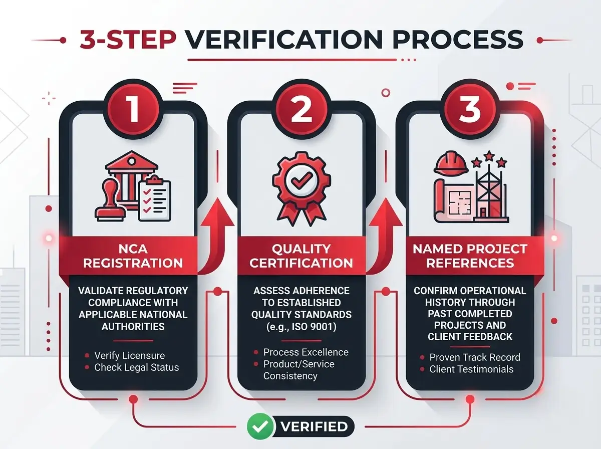 Construction contractors in Kenya verification checklist – NCA registration, ISO certification, named project references
