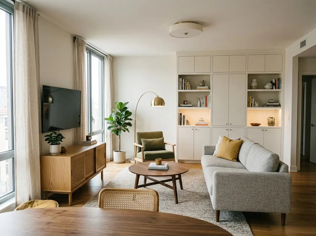 Well-planned interior space in Nairobi with tested lighting, proportionate furniture and clear storage